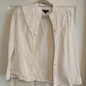 J. Crew Cream Ruffled Button-Up Shirt